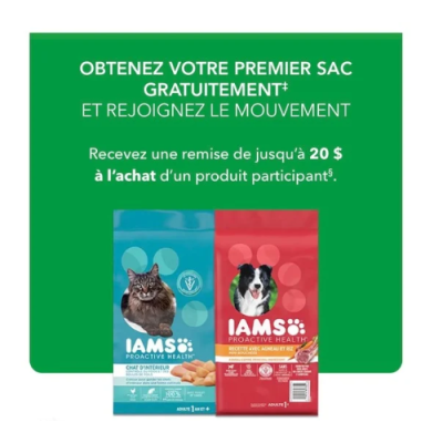 Coupons IAMS Canada : Obtenez de la nourriture gratuite pour animaux de compagnie