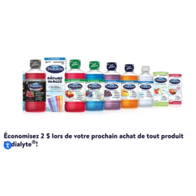 Coupon de 2 $ de rabais sur Pedialyte