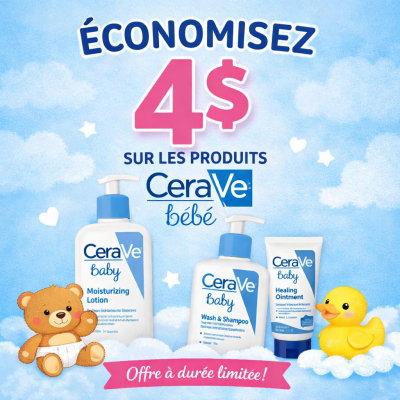Coupons gratuits de 4 $ de rabais sur les produits CeraVe pour bébés