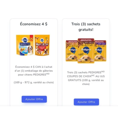 Nourriture gratuite pour chiens Pedigree et coupon bonus